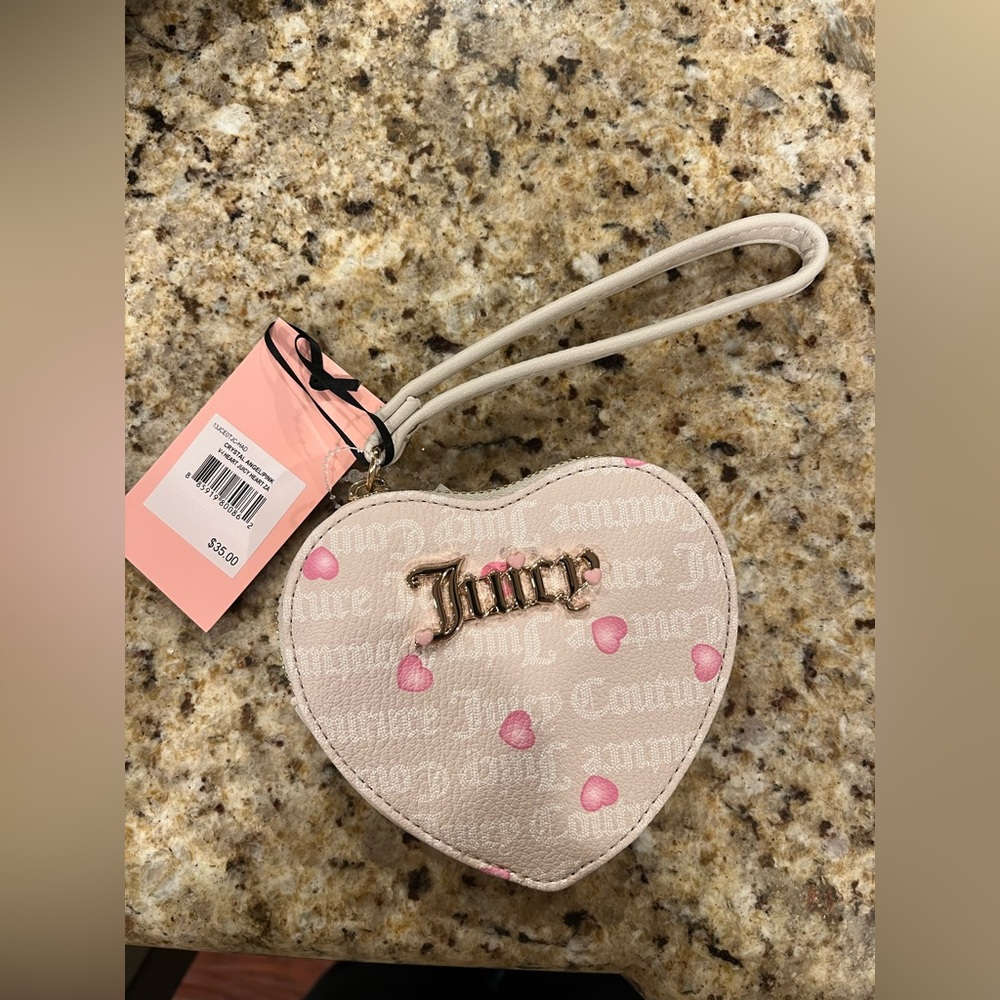 Juicy Couture Pink Heart Wristlet with Gold Accents